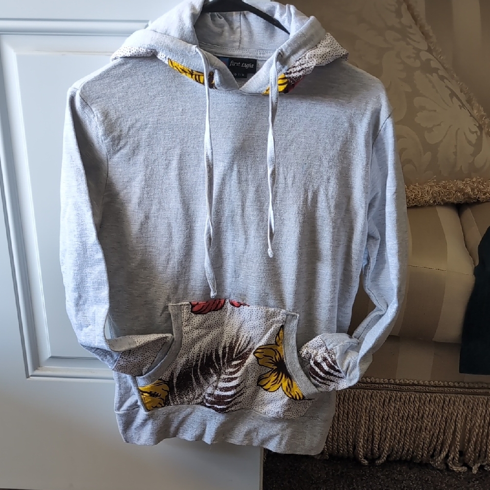 New Gray Hoodie with Floral Accents